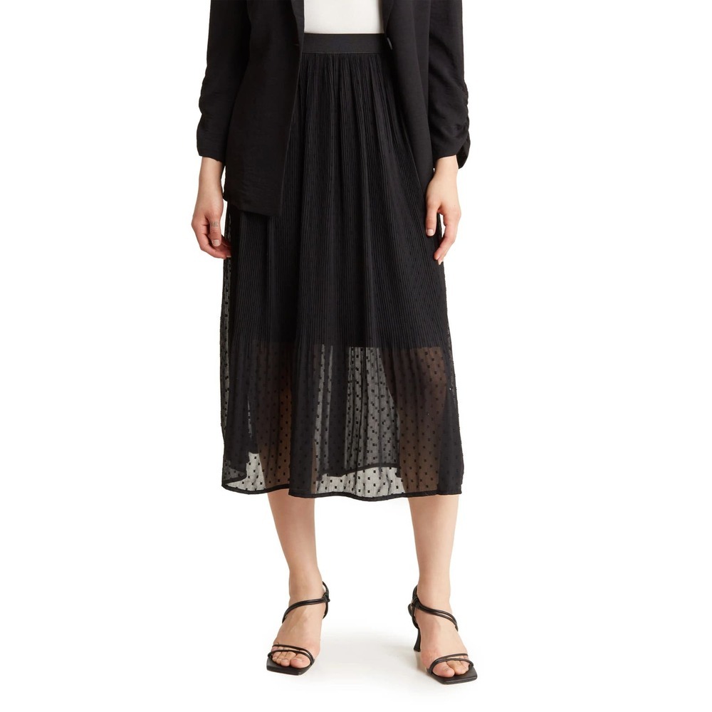 Adrianna Papell Clip Dot Pleat Skirt in Black Size XL